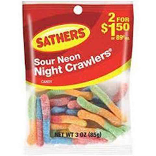 Picture of SATHERS SOUR NEON NIGHT CRAWLERS 2 FOR 1.50 12CT