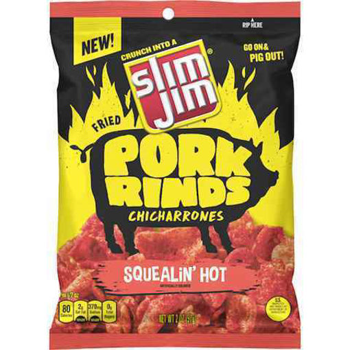 Picture of SLIM JIM CHICHARRONES FRIED PORK RINDS SQUELIN HOT 2OZ